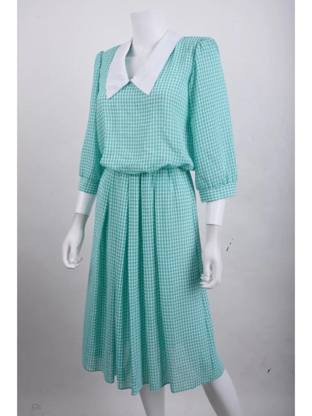 Vintage Breli Originals Womans Dress Size 10 blue Green Gingham Check Peter pan - Picture 4 of 6